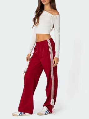 Wide-Leg Track Pants Ribbon Stripes - Red